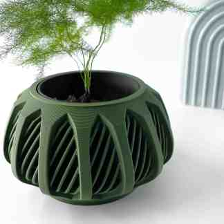3D printed plant pot, eco-friendly design, intricate interior, by AM Square 3D.
