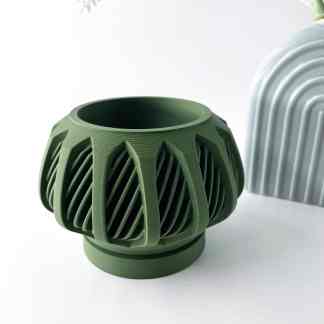 High-quality 3D printed green vase with intricate design, perfect for modern home decor.