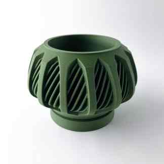Custom 3D printed lattice vase in green, highlighting intricate design and high-quality printing.