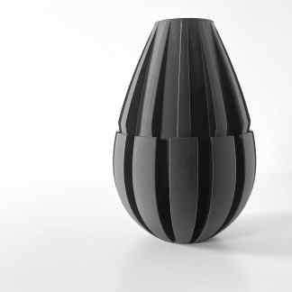 Sleek black 3D printed vase with geometric design, perfect for contemporary home décor and artistic displays.