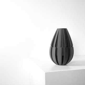 Black geometric vase, contemporary design, perfect for modern home decor.