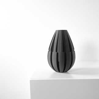 3D printed black vase with geometric patterns, sleek modern decor piece for stylish interiors.