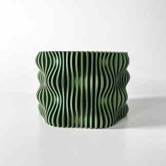 Vibrant green 3D-printed decorative pot with layered, wavy pattern ideal for modern home decor.
