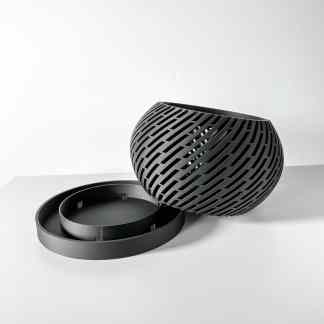 Detailed black 3D-printed planter with intricate lattice design, ideal for modern home decor.
