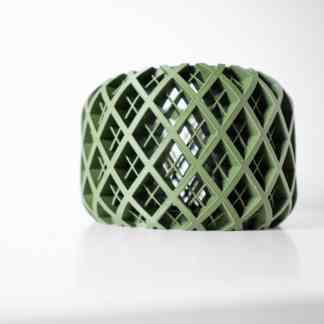 Detailed green 3D printed lattice design for industrial and artistic applications.