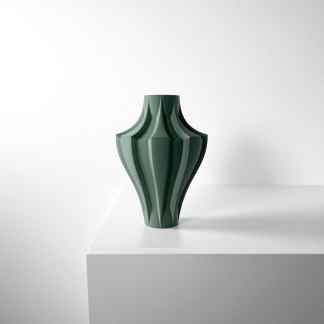 Sleek green 3D-printed vase with geometric patterns, ideal for modern interior decoration.