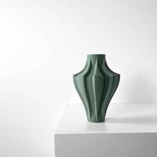 Elegant green ceramic vase with geometric design for home decor.