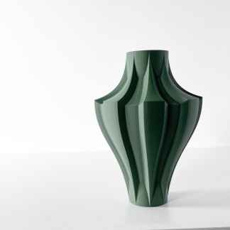 Elegant green 3D-printed vase with smooth curves, perfect for modern interior decor.