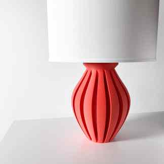 3D printed decorative lamp with a vibrant red base and elegant white lampshade, perfect for stylish interior design.