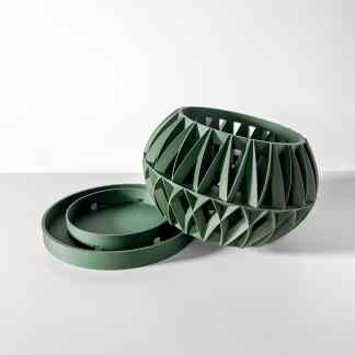 Stylish green 3D printed vase with a unique geometric design, perfect for contemporary interior decoration.