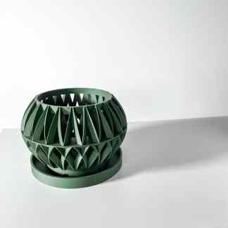 Unique green 3D-printed vase with intricate geometric pattern, ideal for modern home decor.