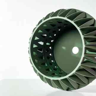 Detailed 3D-printed turbine component showcasing precision engineering and advanced additive manufacturing techniques.