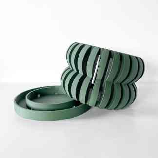 Elegant green layered 3D printed jewelry storage container with modern design.