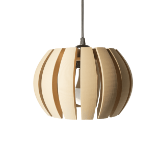 Beautiful wood pendant lamp with curved design, perfect for modern interior lighting and contemporary decor.