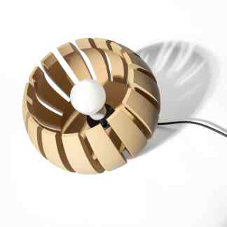 Stylish wooden lampshade with a spherical bulb, perfect for contemporary home lighting and decor.