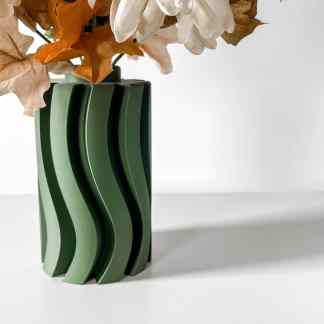 Vase with wavy green ceramic design, perfect for contemporary interior decoration and flowers.