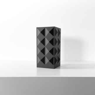 High-resolution black and gray 3D geometric sculpture with intricate patterns, perfect for contemporary design.
