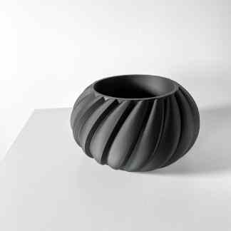Black ORO planter with spiral texture, ideal for contemporary home or garden decoration, made from high-quality material.