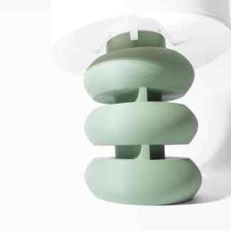 Elegant green 3D-printed abstract sculpture with smooth, rounded surfaces and contemporary style.