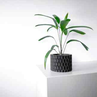 High-quality 3D-printed plant pot with geometric patterns, ideal for modern interior design.