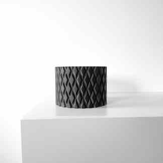 3D printed black geometric vase, modern home decor, minimalist interior design, AM Square 3D.
