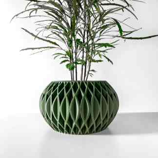 3D printed decorative ceramic plant vase with unique geometric design, ideal for modern interior decor.