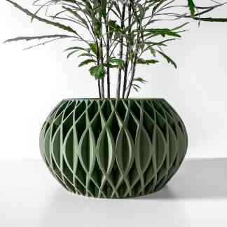 3D printed ceramic vase, contemporary home decor, stylish geometric design, green color.