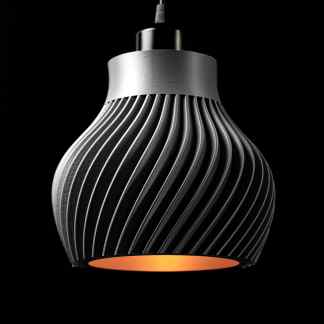Elegant black and silver ridged pendant light for contemporary interiors.