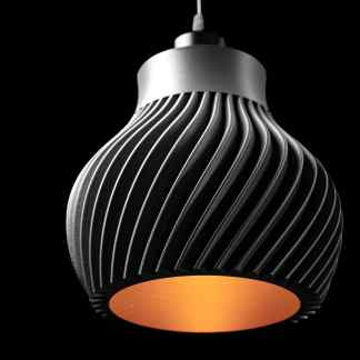 3D printed lighting fixture, modern black and copper pendant design.