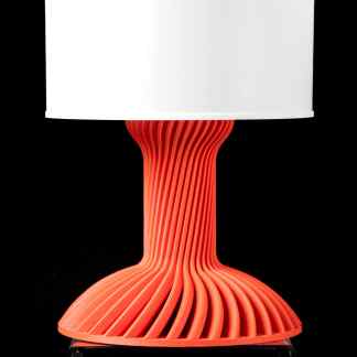 Sleek 3D printed lamp featuring vibrant orange base and white shade, ideal for modern décor.