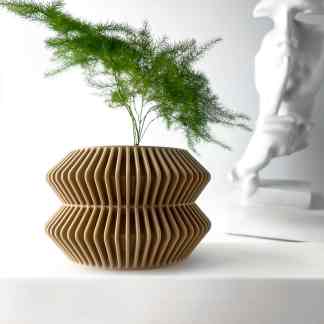 3D printed Rodel planter with intricate ridged pattern, perfect for contemporary plant display.