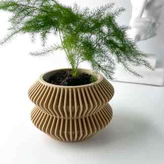 Detailed 3D printed plant pot with ribbed texture, perfect for modern home decor.