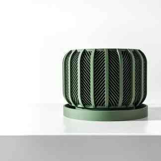 High-quality 3D-printed air purifier with intricate design, eco-friendly material, and modern aesthetics.