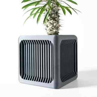 Stylish, modern plant pot with unique geometric grille design for contemporary home decor.