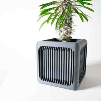 High-resolution 3D printed plant pot with ventilation slats for healthy plant growth.