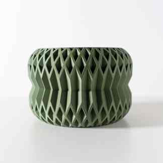 3D-printed geometric pattern in olive green, showcasing intricate lattice design for art and architecture.