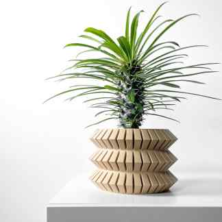 Stylish 3D printed plant container with geometric pattern, perfect for modern home and office decor.
