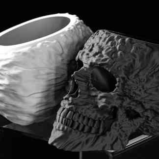 Detailed 3D printed skull and tissue models for medical education and simulation.