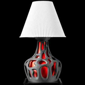Stylish 3D-printed lamp with unique geometric base and energy-efficient LED lights.