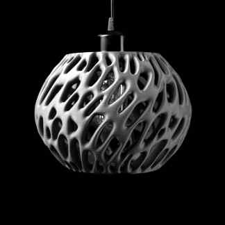 High-resolution 3D printed pendant lamp with intricate lattice design, modern decor style.