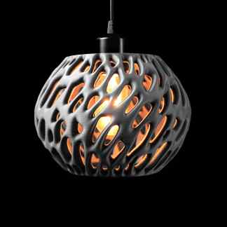Stylish black 3D-printed pendant lamp with an intricate organic pattern, ideal for modern interior decor.