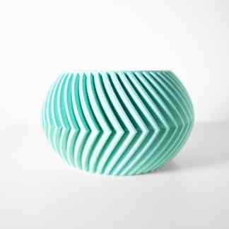 Stylish teal 3D printed vase with geometric textured pattern, perfect for home decor.