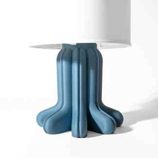 High-quality 3D printed lamp base with unique blue design, perfect for modern home decor.