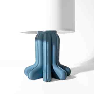 3D printed modern table lamp with blue geometric base and white lampshade, ideal for stylish interior design and decor.