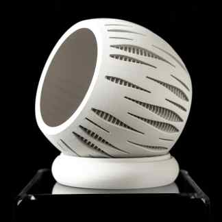 3D printed sphere with detailed cutouts, showcasing innovative design and premium quality, ideal for advanced engineering applications.