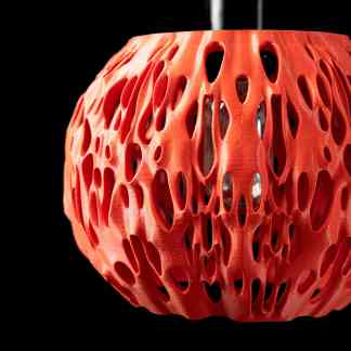 High-resolution 3D printed lamp showcases intricate organic pattern, perfect for modern interior decor.
