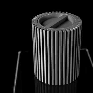 High-resolution 3D printed metallic-style knob with detailed grooves.