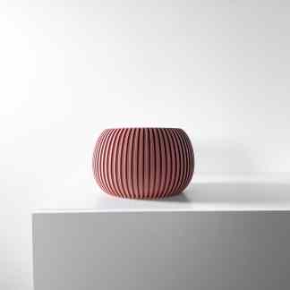 Stylish 3D printed Surno planter in red with a textured, ribbed design perfect for contemporary decor.