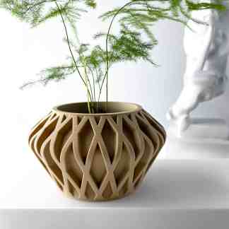 3D printed plant vase with intricate geometric design, perfect for stylish home decoration.