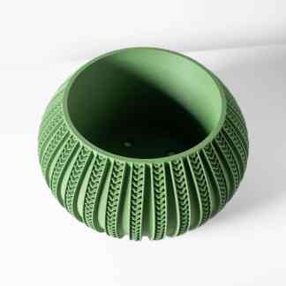 High-quality 3D printed green vase with intricate textured patterns, ideal for modern decor.